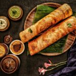 Crispy dosa with podi, chutney & sambhar
