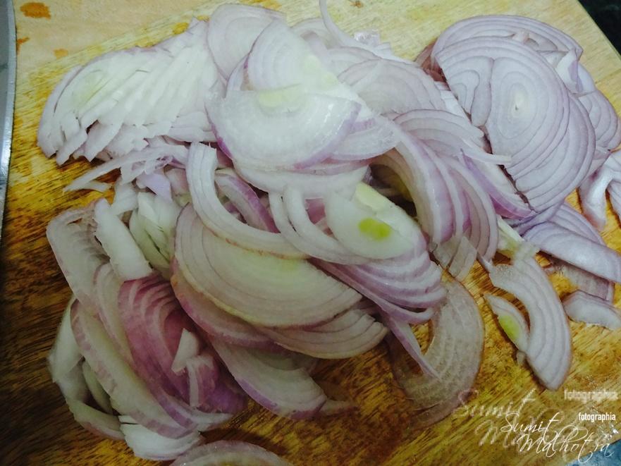 Slice four onions