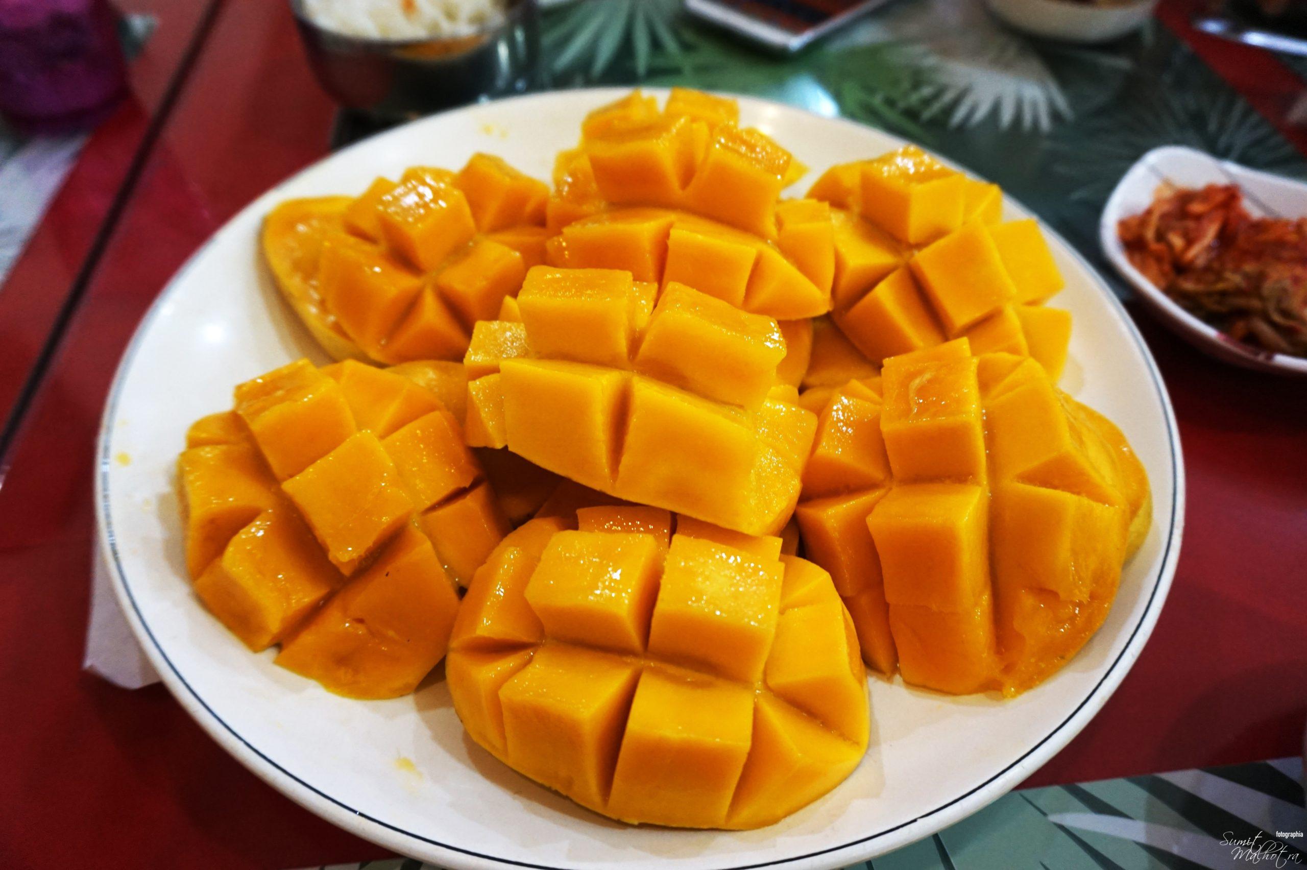 Sliced mango for mango ice cream