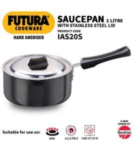 Futura induction hard anodised induction base sauce pan with steel lid and ezee-pour spout, 2 l, small, black