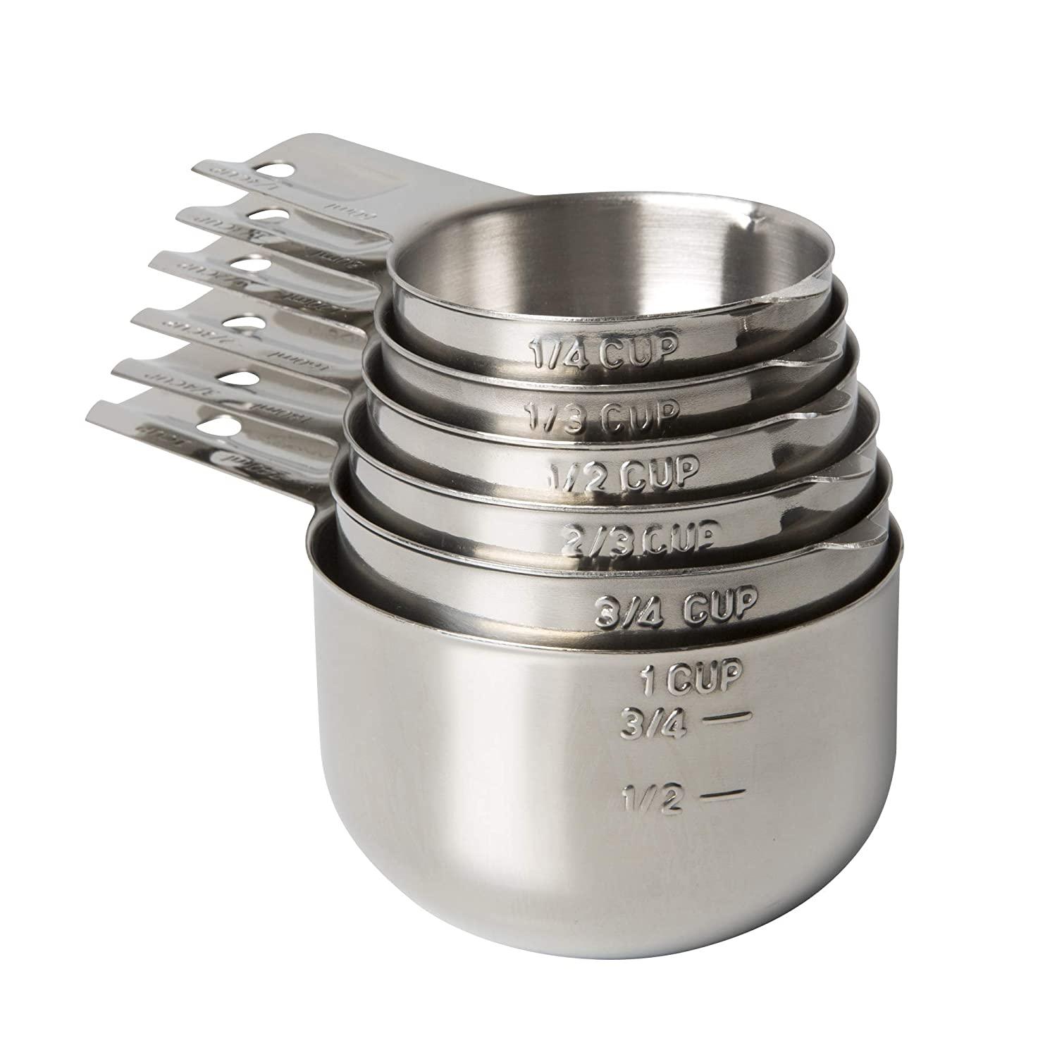Kitchenmade stainless steel measuring cups, stackable set, silver, 6 pieces