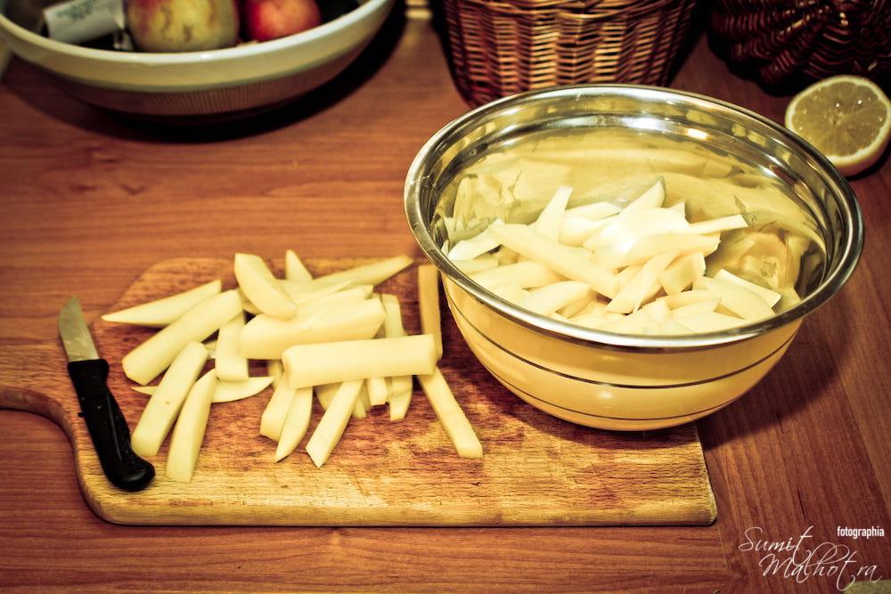 Potatoes cut for french fries