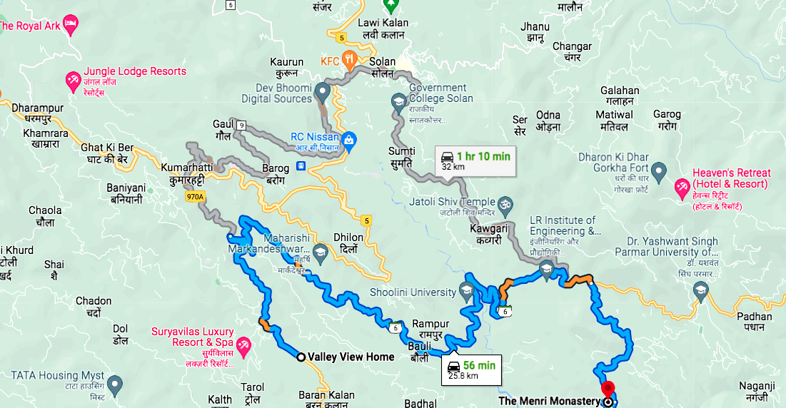 The two routes to menri monastery