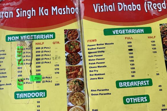 Food served at front page of the menu - puran singh ka mashoor vishal dhaba