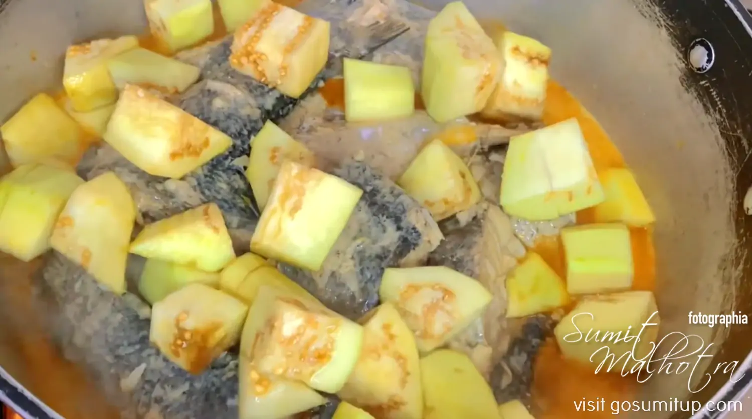 Eggplant added to the calulu stew