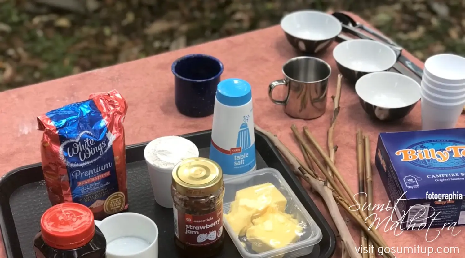 Ingredients for billy tea & damper