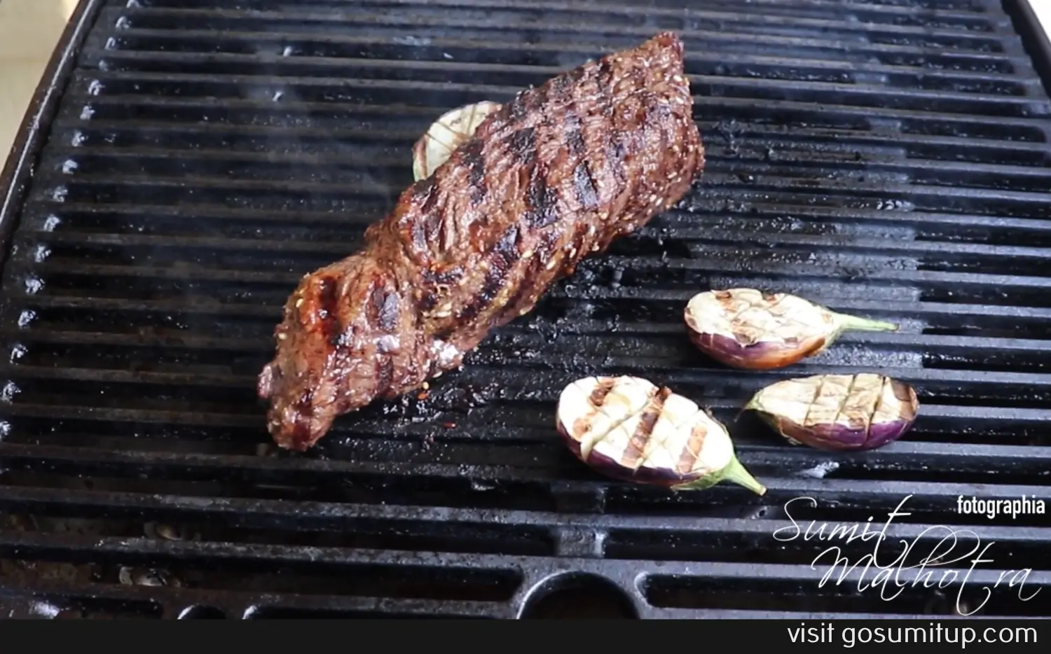 Kangaroo meat steak on the grill with eggplants Kangaroo meat steak on the grill with eggplants