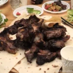Khorovats plated on lavash
