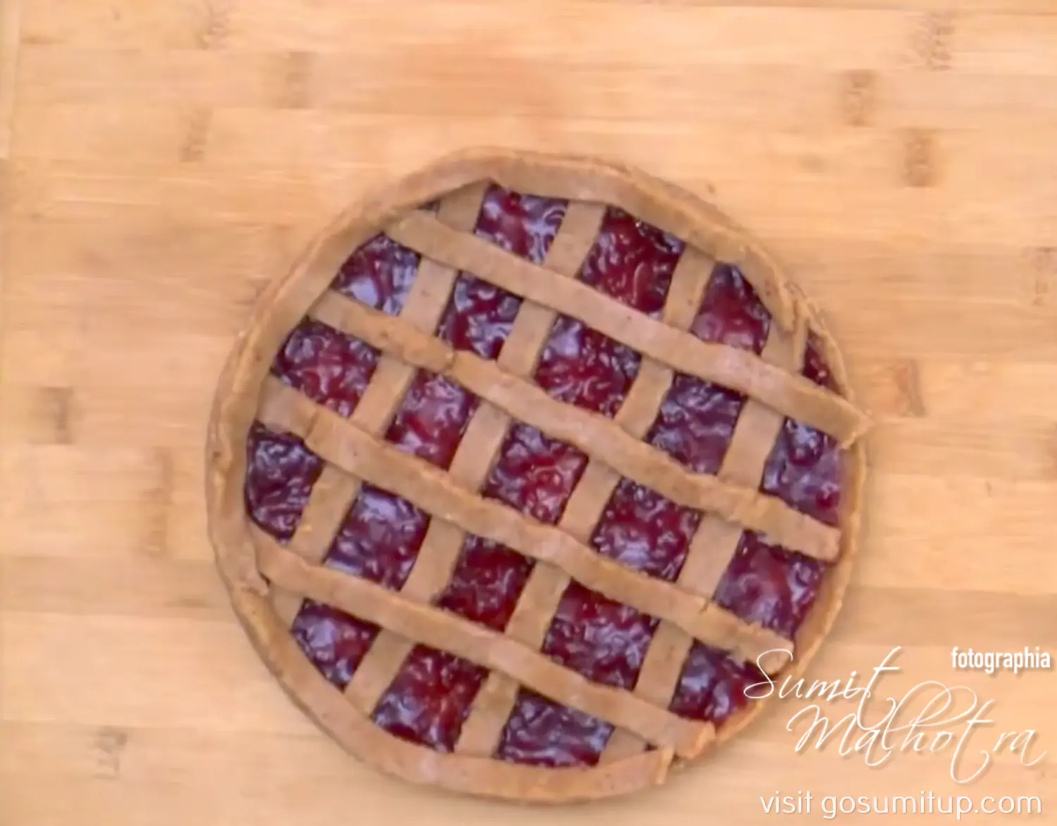 Lattice linzer torte ready for oven