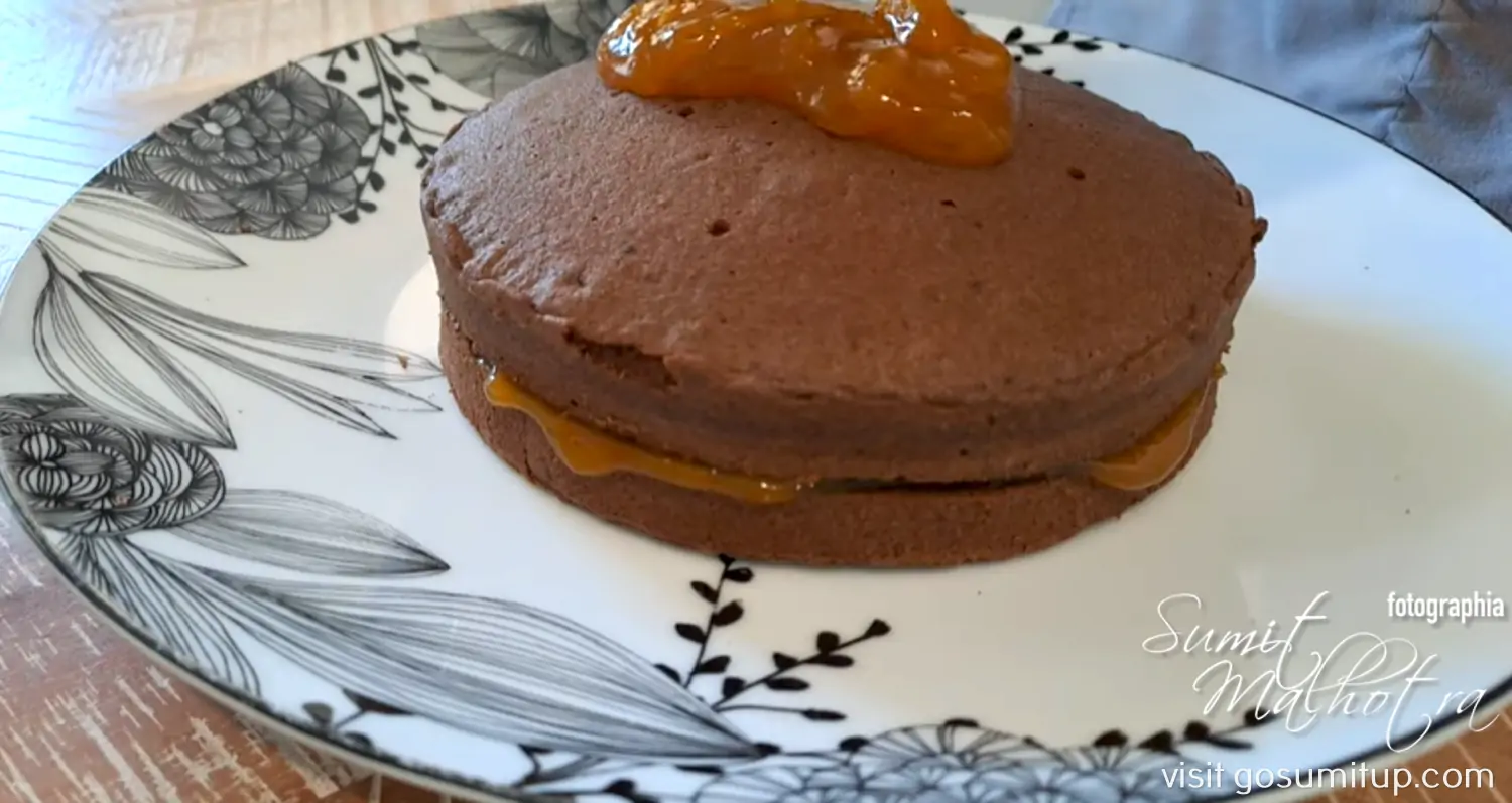 Sacher torte with layers of apricot jam