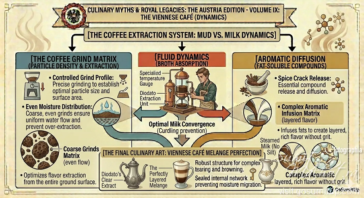 The coffee extraction system - the viennese cafe - infographic illustrating the structural differences between traditional turkish coffee boiling and the clean viennese cloth-filtration method.