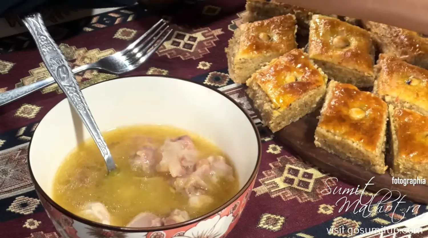 Azerbaijani Khash Served with Baklava