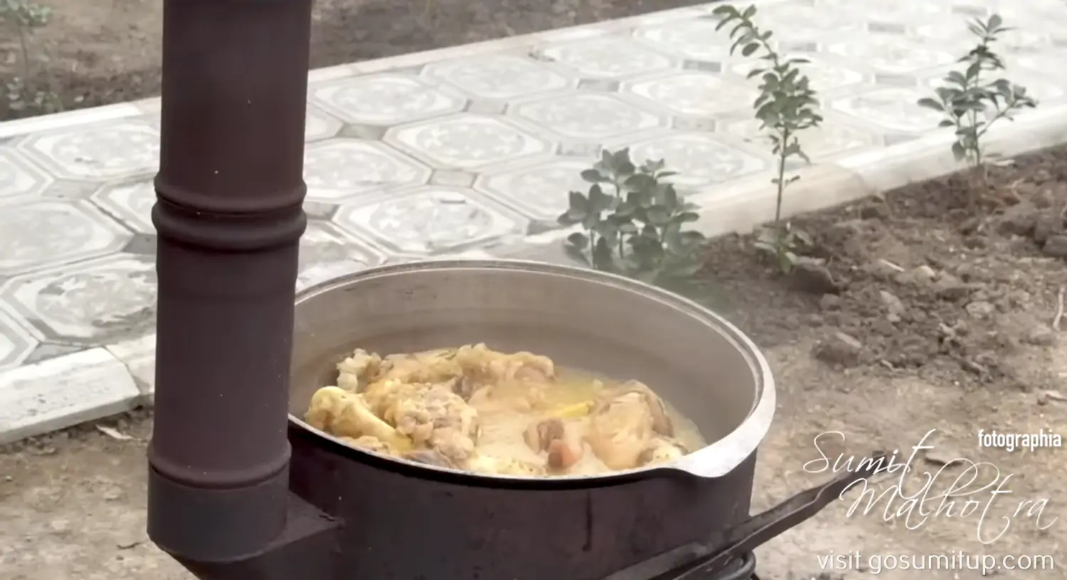 Khash simmering over coal fire