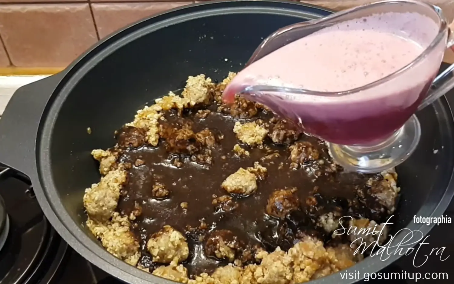 Add powdered walnuts. Pomegranate molasses & juice Add powdered walnuts. Pomegranate molasses & juice