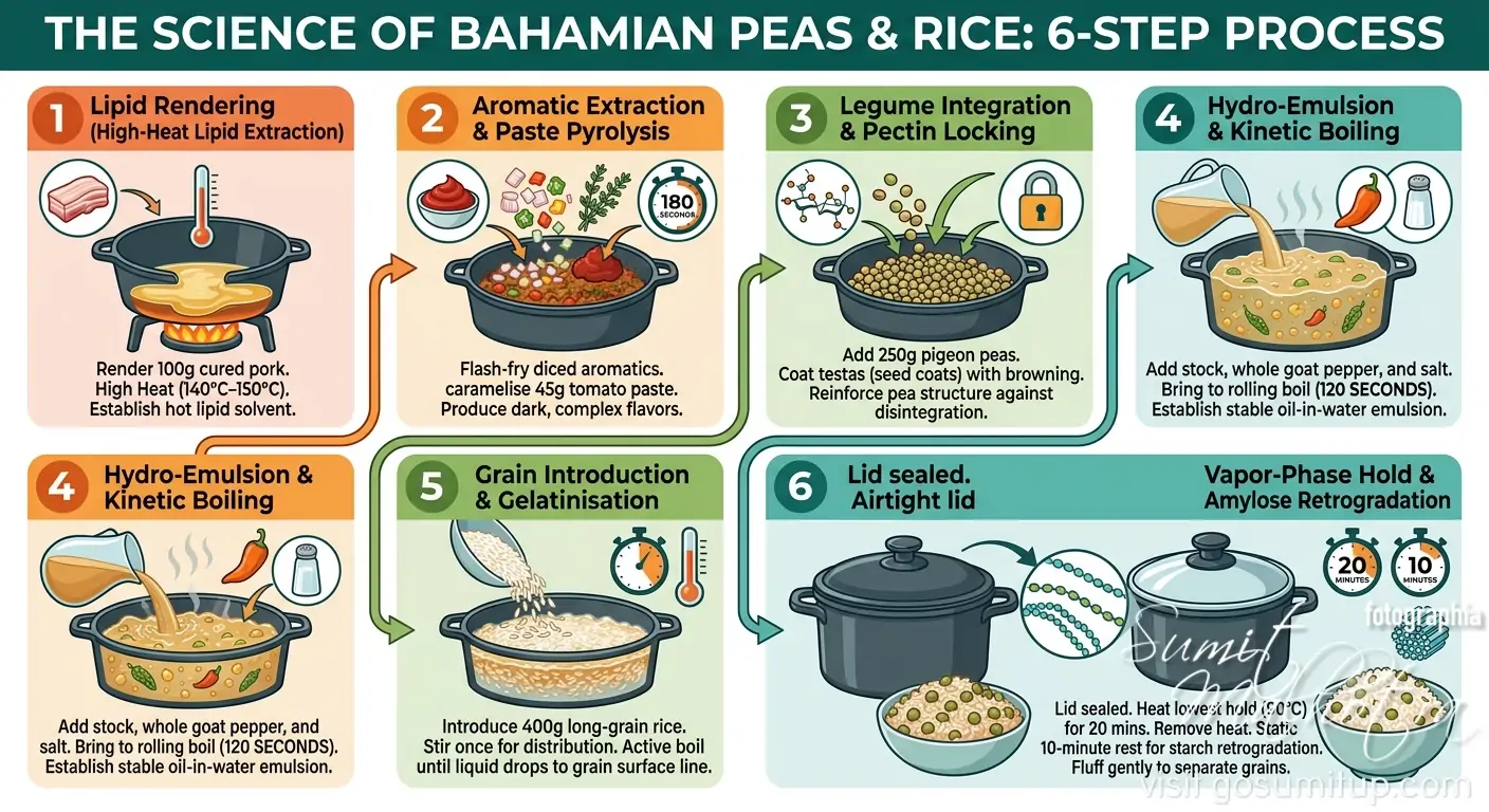 The science of bahamian peas and rice - 6 step process